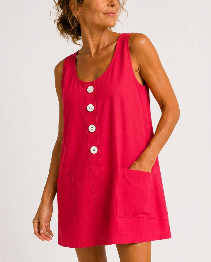 Dahlia | Sleeveless Button-Front Mini Dress with Side Pockets