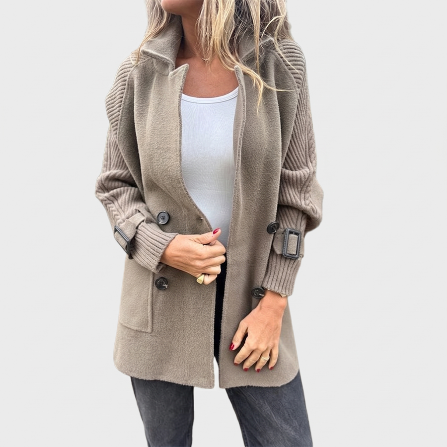 Isola | Knit Sleeve Double-Breasted Coat