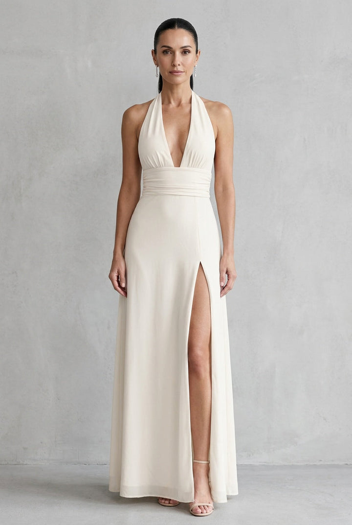 Aurelle | Women's Halter Neck Side Slit Maxi Dress Evening Summer