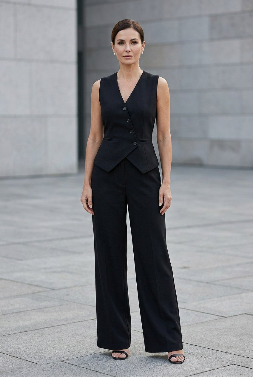 Bellure | Women's Tailored Vest Wide Leg Trouser Co-Ord Evening