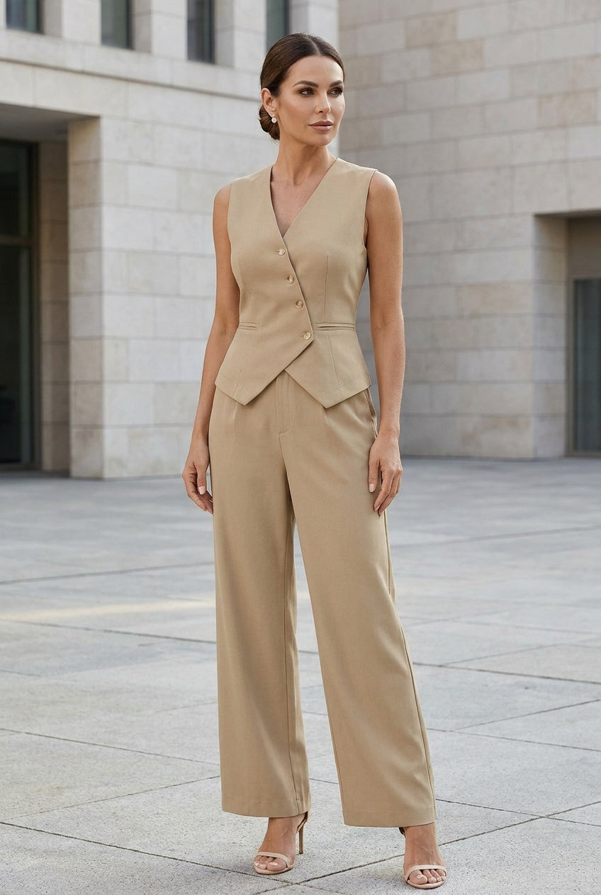 Bellure | Women's Tailored Vest Wide Leg Trouser Co-Ord Evening