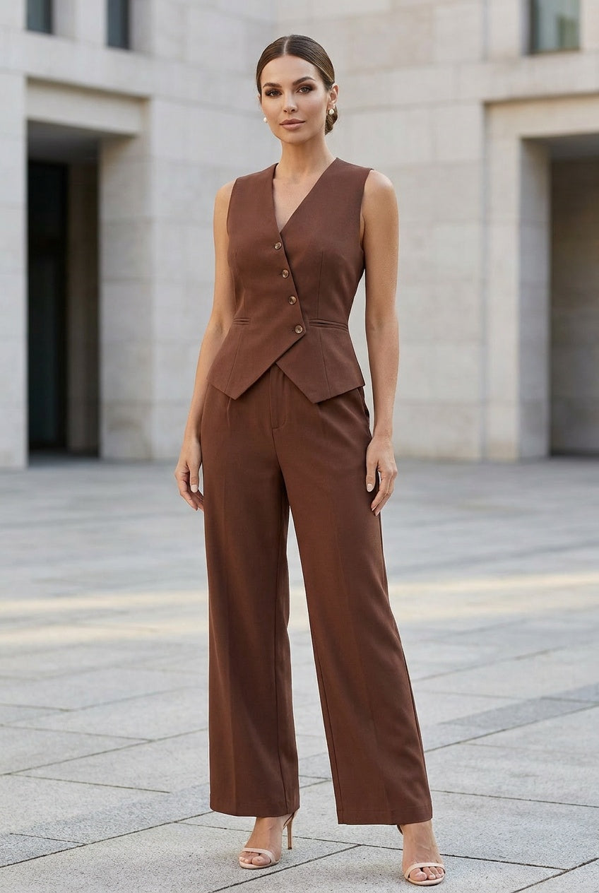 Bellure | Women's Tailored Vest Wide Leg Trouser Co-Ord Evening