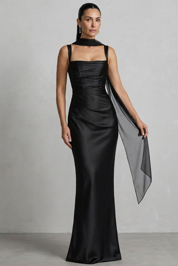 Clarissea | Women's Ruched Square Neck Maxi Dress Evening Gala