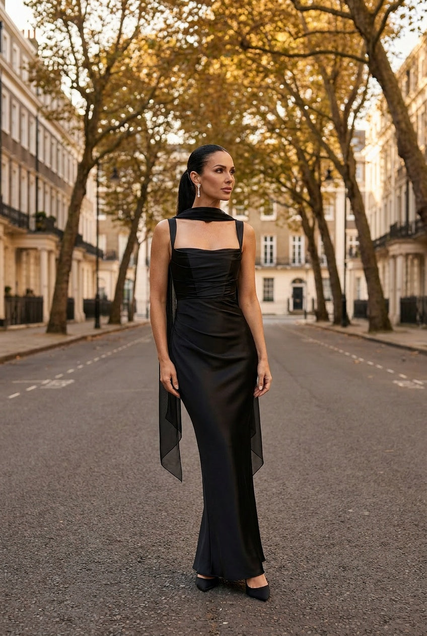 Clarissea | Women's Ruched Square Neck Maxi Dress Evening Gala