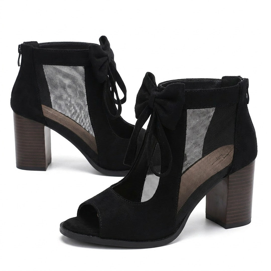 Davielle | Women's Bow Peep Toe Block Heel Sandal Boots Evening