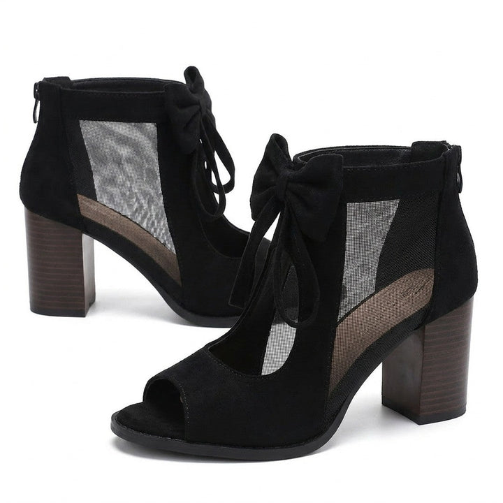 Davielle | Women's Bow Peep Toe Block Heel Sandal Boots Evening