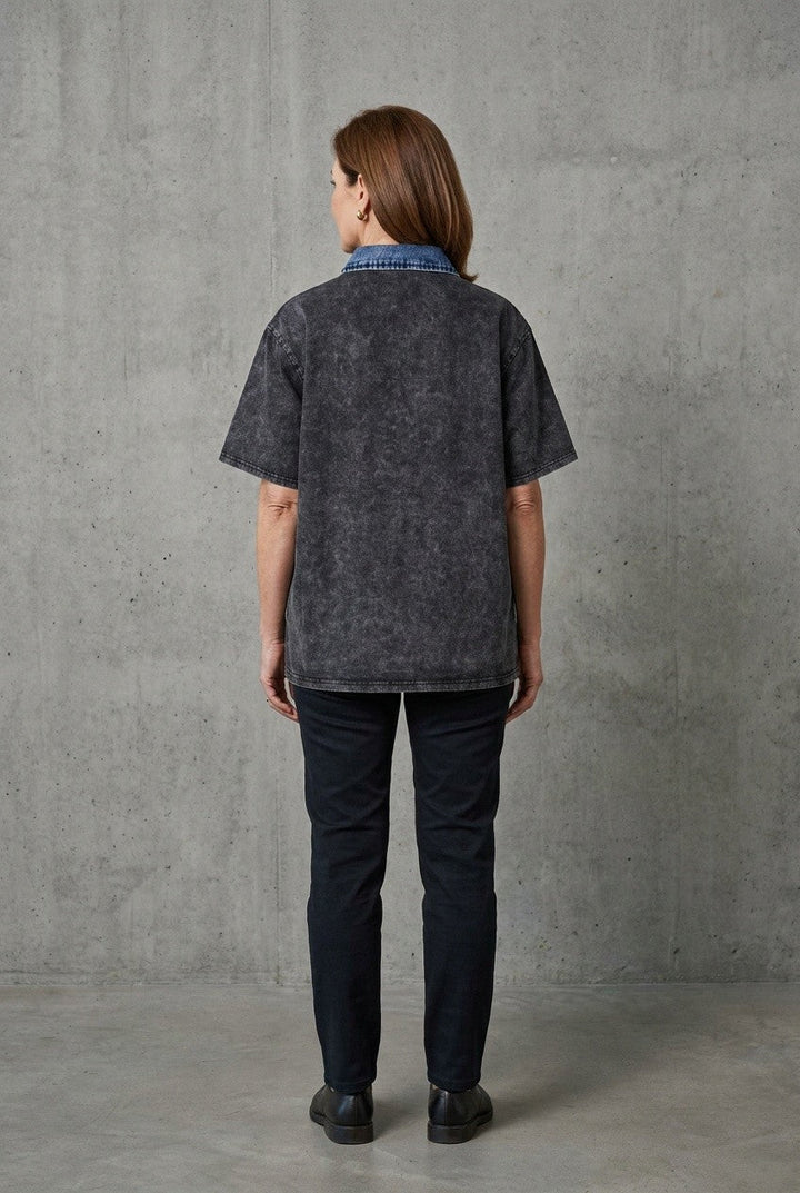 Delaine | Women's Oversized Washed Graphic Polo Top Casual