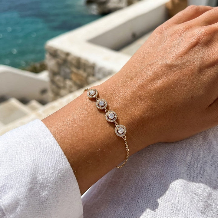Dorelle | Women's Sterling Silver Cubic Zirconia Halo Station Chain Bracelet