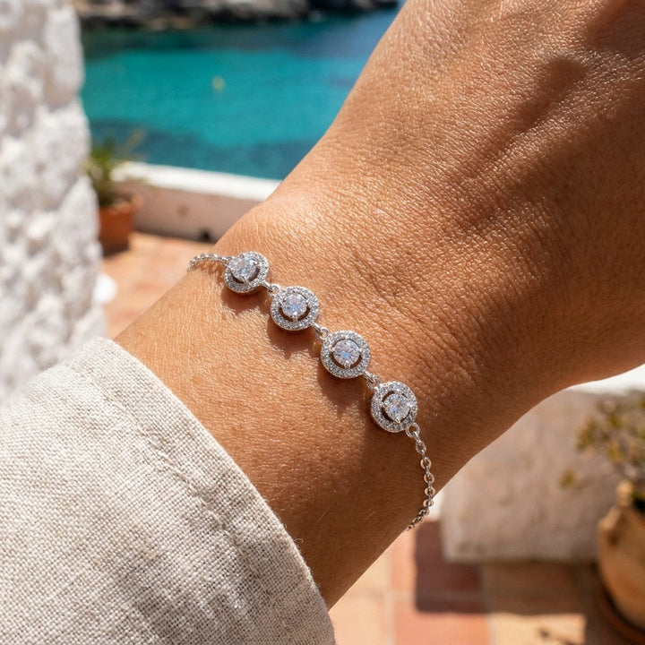 Dorelle | Women's Sterling Silver Cubic Zirconia Halo Station Chain Bracelet