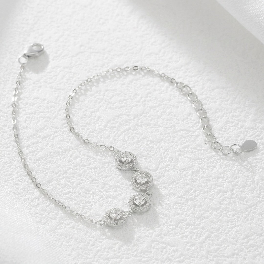 Dorelle | Women's Sterling Silver Cubic Zirconia Halo Station Chain Bracelet