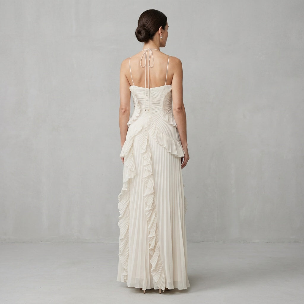 Luméa | Women's Backless Ruffle Halter Maxi Dress Wedding Guest