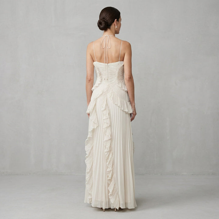 Luméa | Women's Backless Ruffle Halter Maxi Dress Wedding Guest