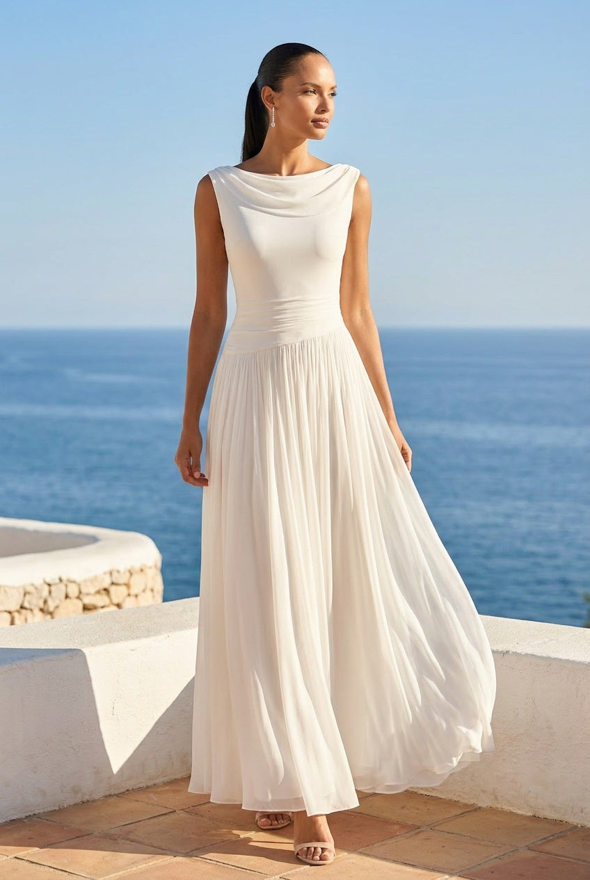 Lushara | Women's Draped Pleated Midi Dress Wedding Guest