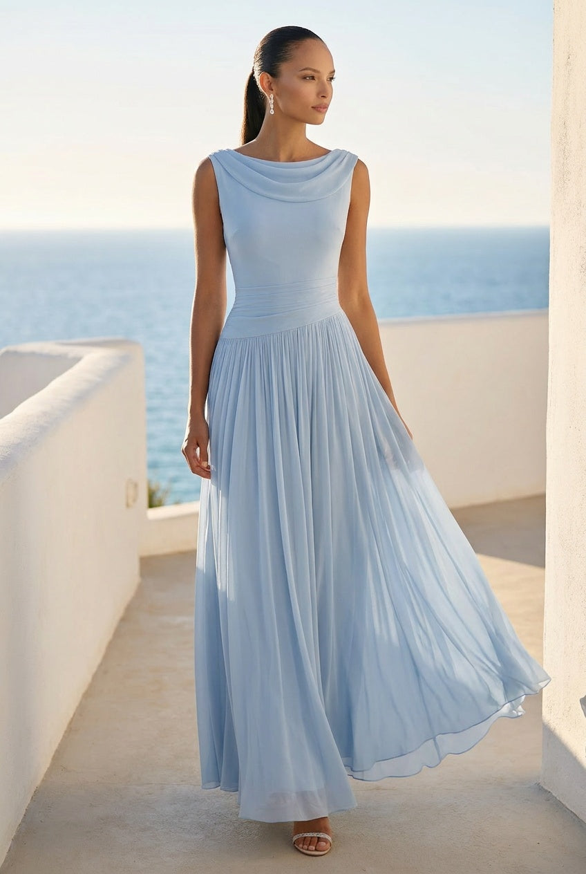 Lushara | Women's Draped Pleated Midi Dress Wedding Guest