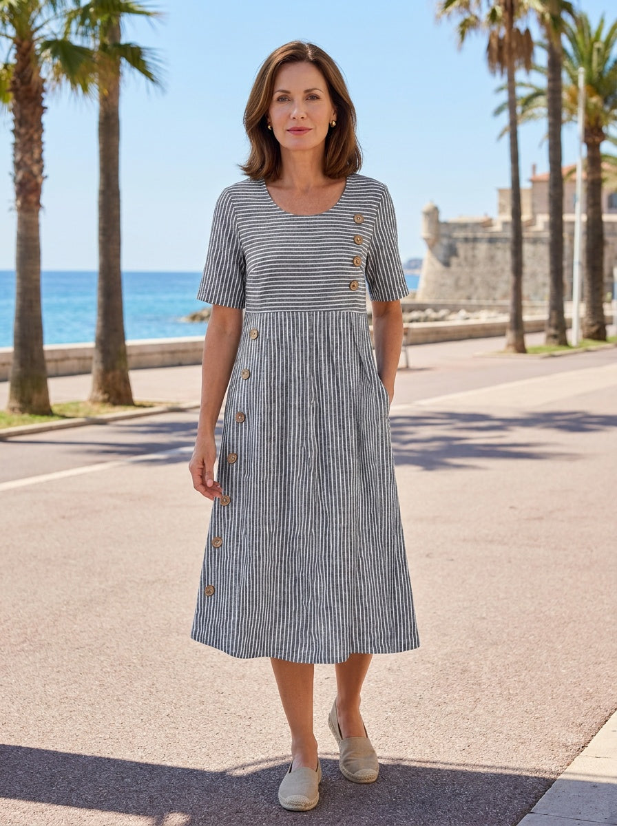 Luxira | Women's Striped Button Midi Dress Smart Casual Office