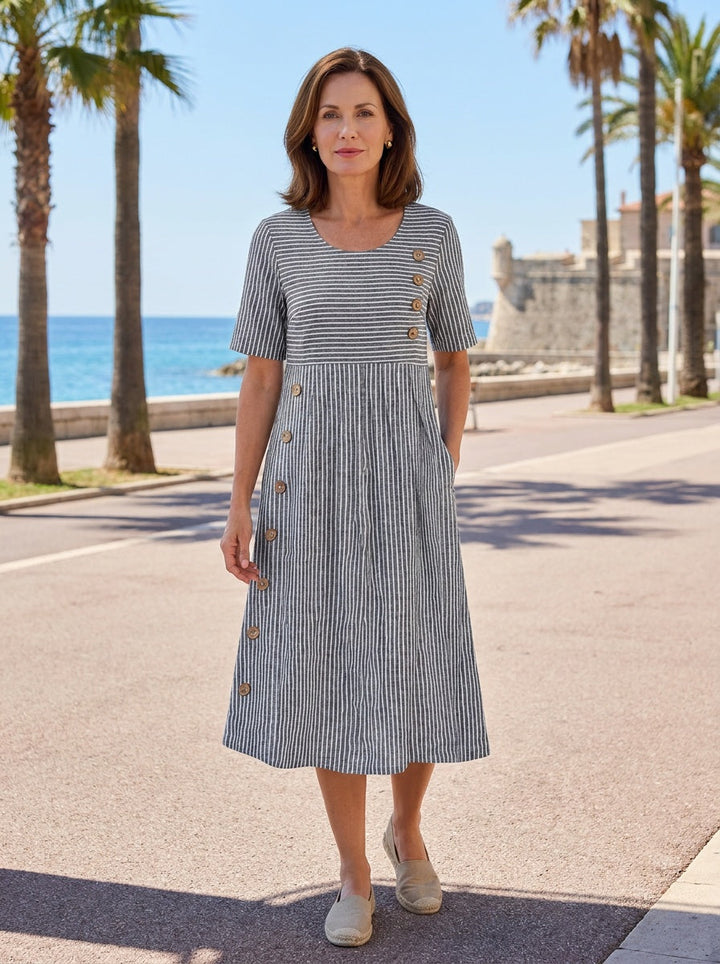 Luxira | Women's Striped Button Midi Dress Smart Casual Office