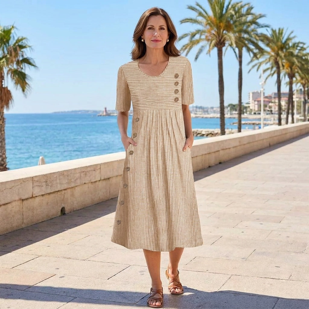 Luxira | Women's Striped Button Midi Dress Smart Casual Office