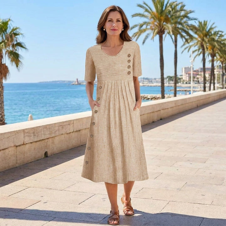 Luxira | Women's Striped Button Midi Dress Smart Casual Office