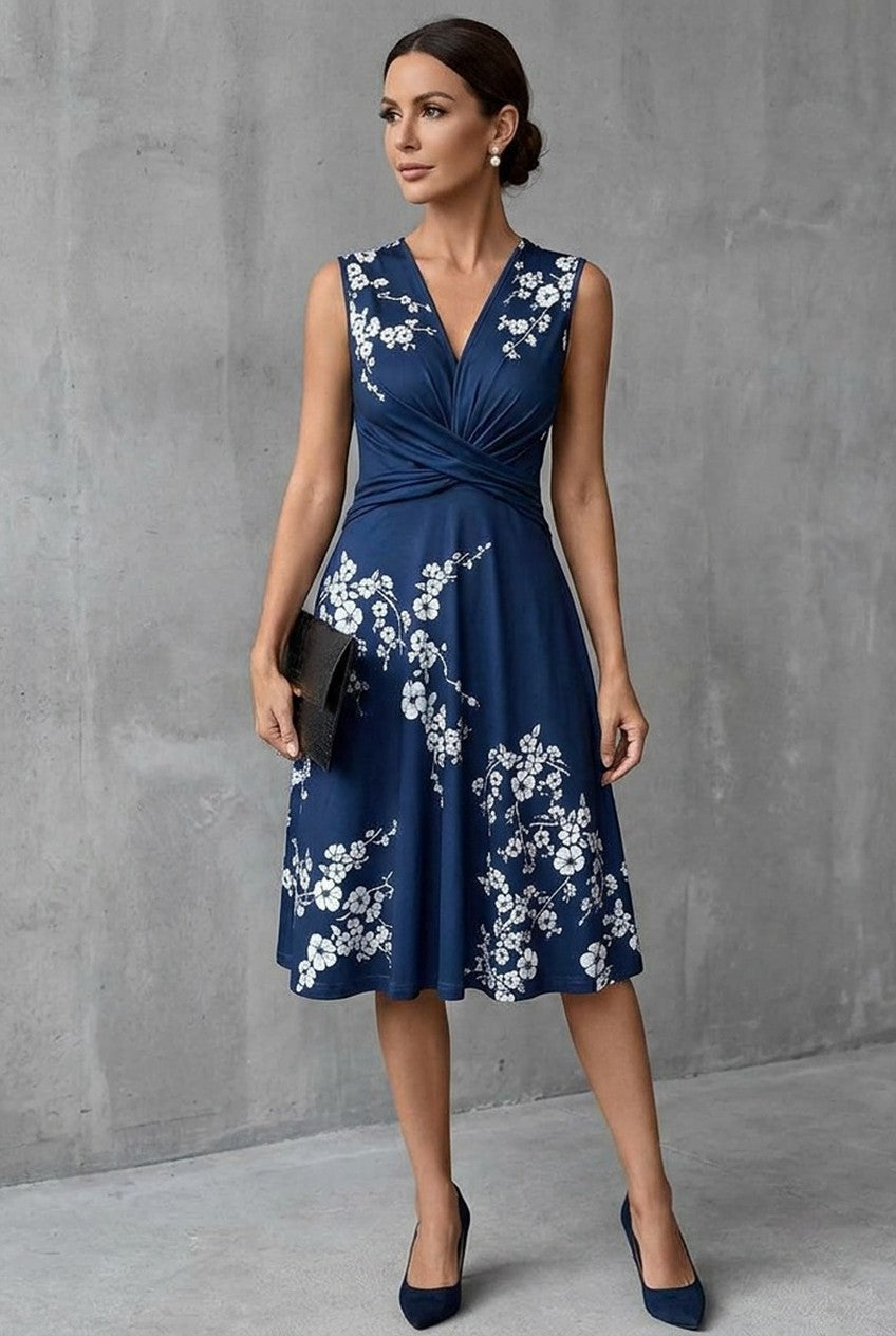 Olyra | Women's Floral V-Neck Midi Dress Wedding Guest Summer