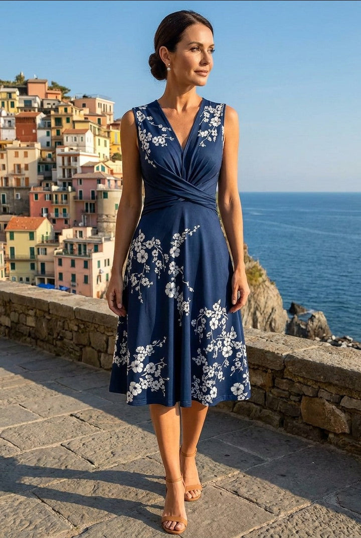 Olyra | Women's Floral V-Neck Midi Dress Wedding Guest Summer