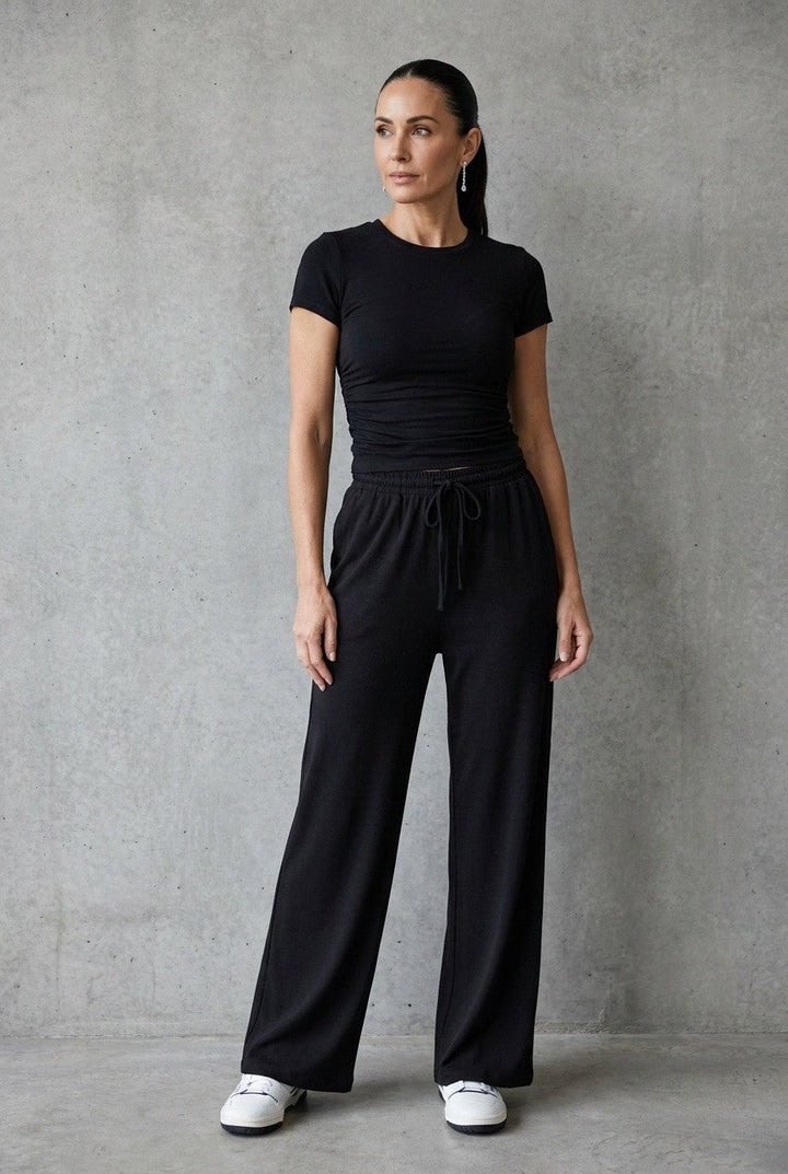 Oreine | Women's Ruched Crop Top Wide Leg Trousers Co-ord Set