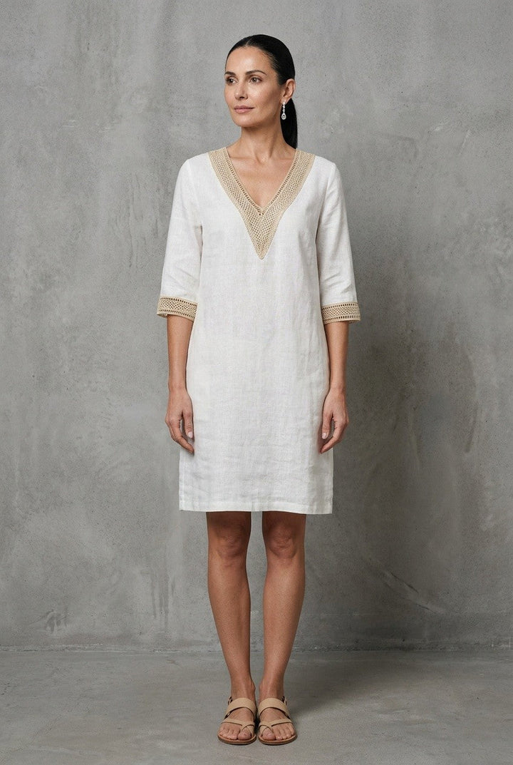 Selvique | Women's Round Neck Straight Knee Length Dress Office Wear
