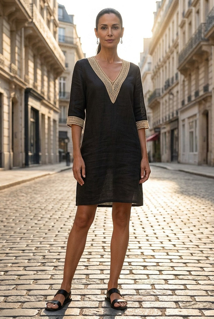 Selvique | Women's Round Neck Straight Knee Length Dress Office Wear