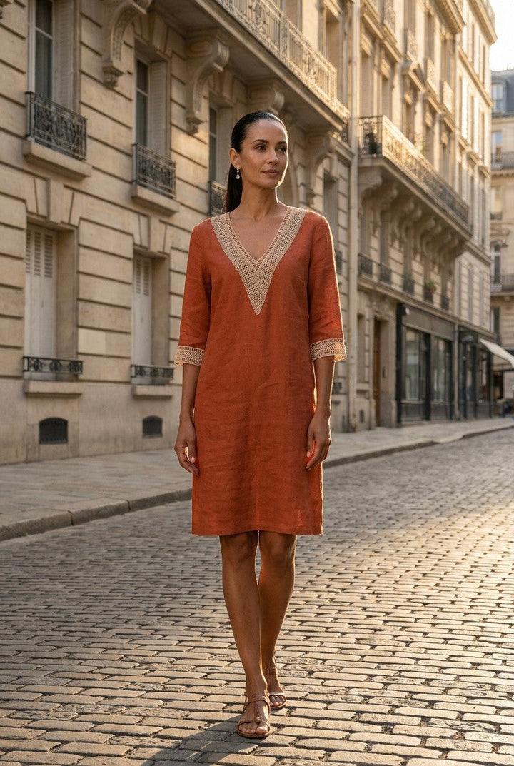Selvique | Women's Round Neck Straight Knee Length Dress Office Wear