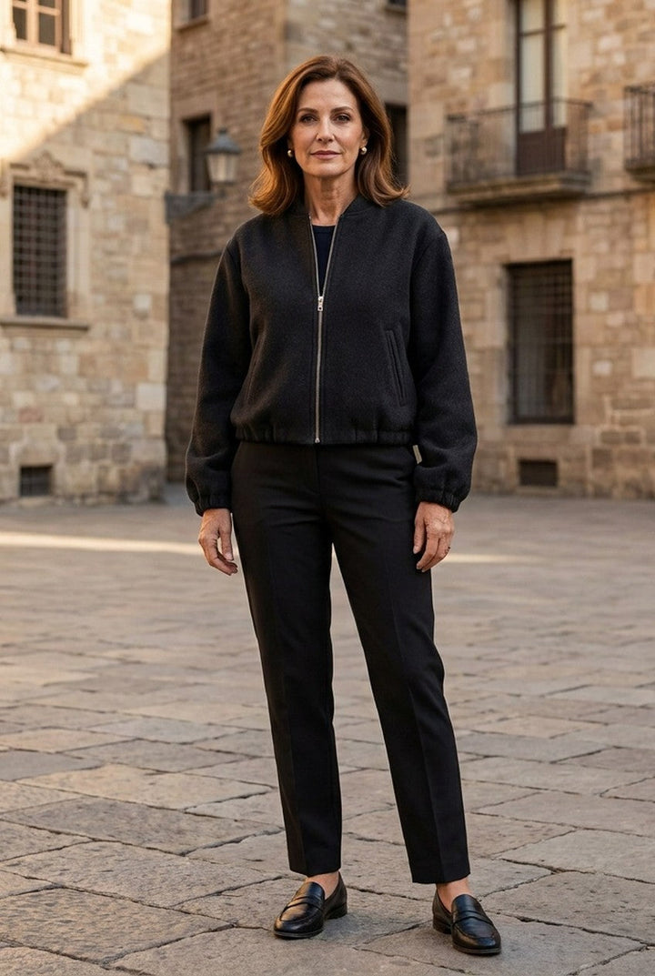 Sorevia | Women's Retro Round Zip Bomber Jacket Smart Casual