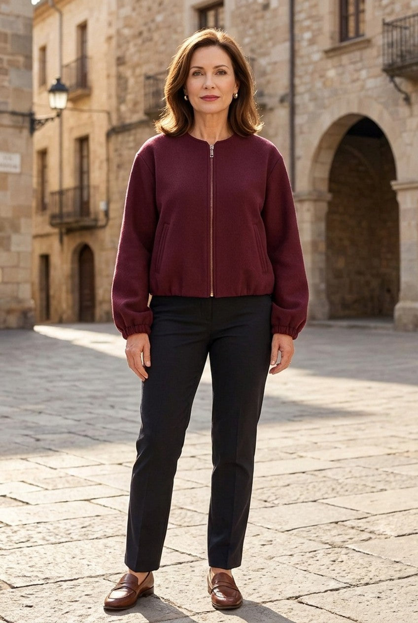 Sorevia | Women's Retro Round Zip Bomber Jacket Smart Casual