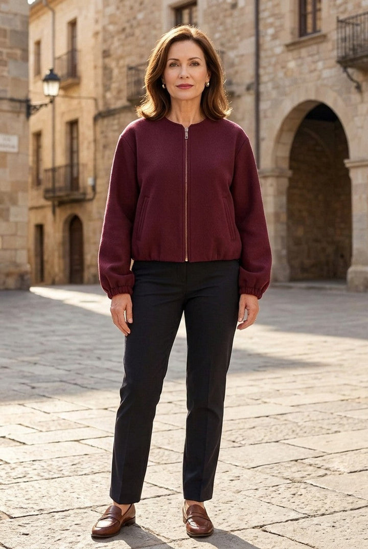 Sorevia | Women's Retro Round Zip Bomber Jacket Smart Casual