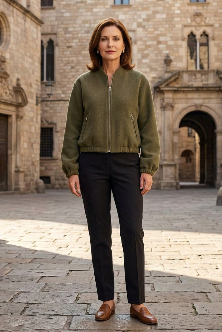 Sorevia | Women's Retro Round Zip Bomber Jacket Smart Casual