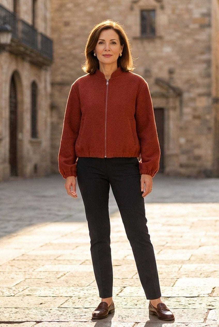 Sorevia | Women's Retro Round Zip Bomber Jacket Smart Casual