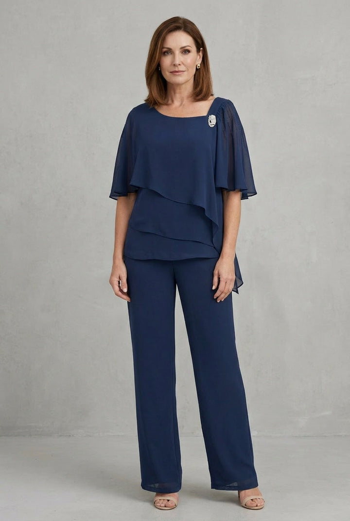 Veloura | Women's Navy Overlay Two-Piece Set Occasion Wear