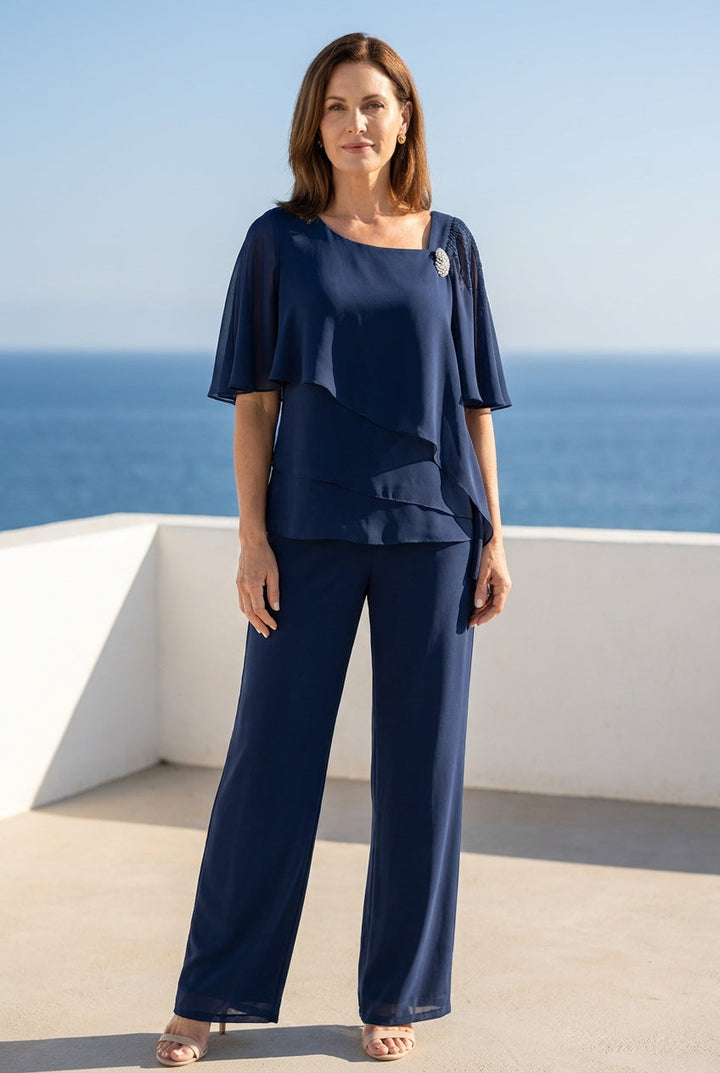 Veloura | Women's Navy Overlay Two-Piece Set Occasion Wear