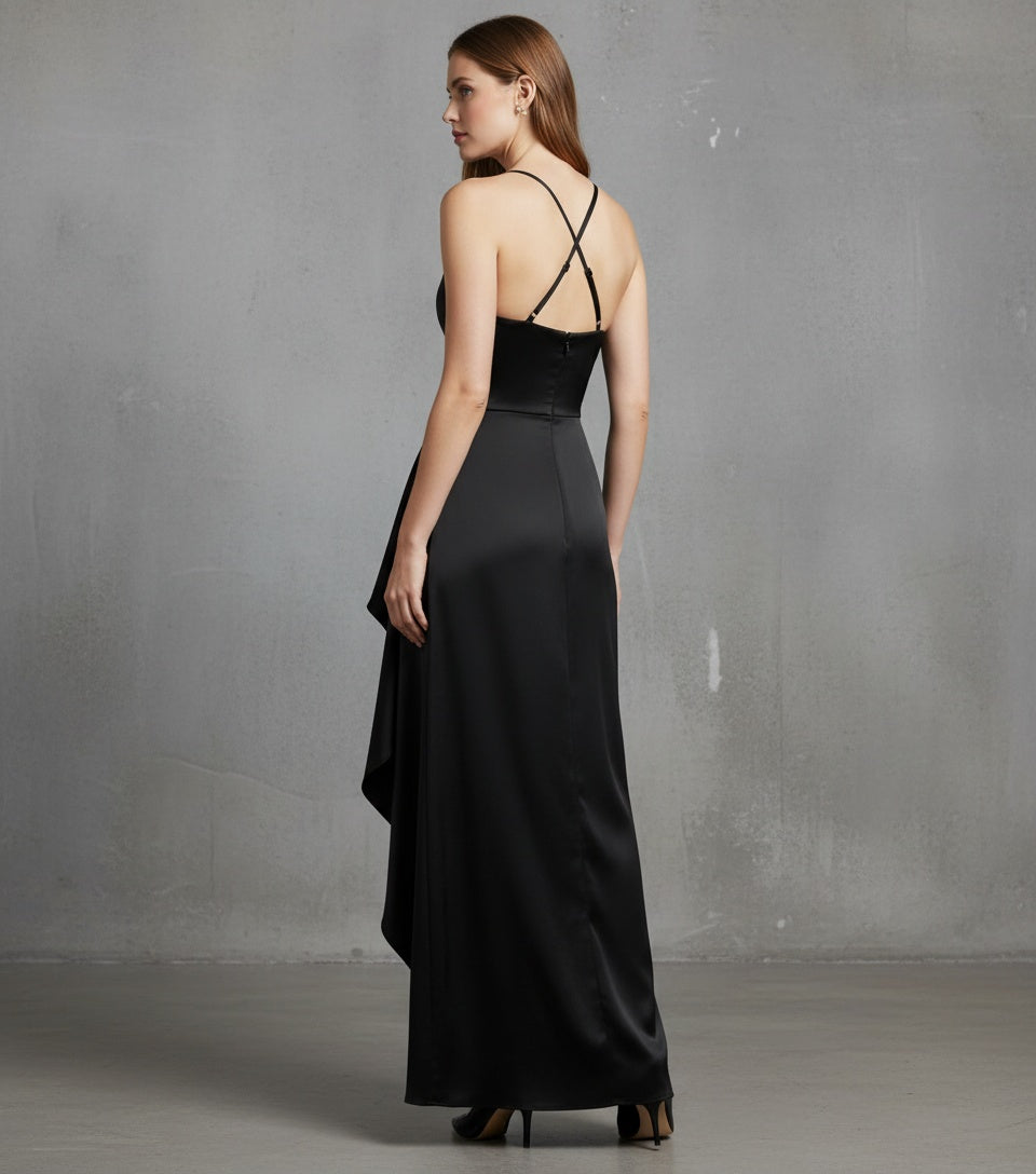 Vitania | Women's Ruched Slit Maxi Dress Formal Evening Occasion