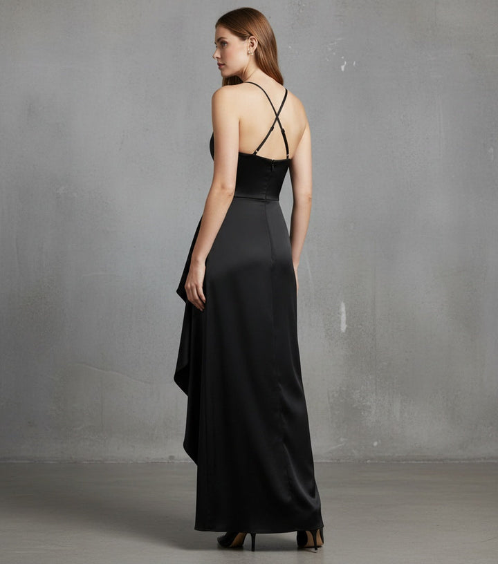 Vitania | Women's Ruched Slit Maxi Dress Formal Evening Occasion