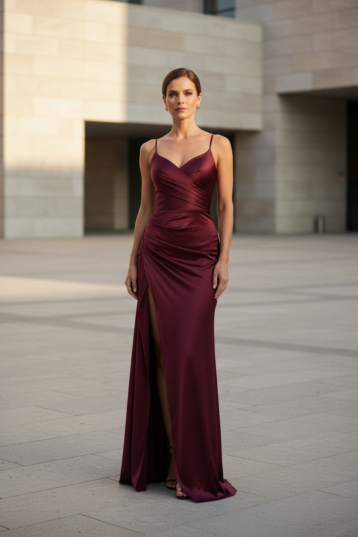 Vitania | Women's Ruched Slit Maxi Dress Formal Evening Occasion
