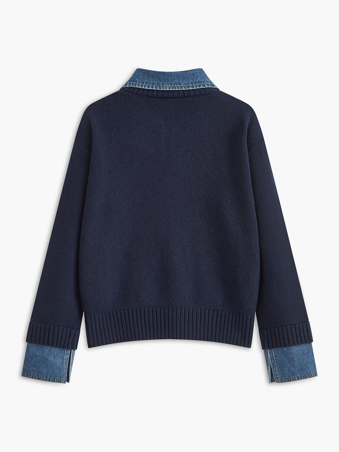 Mia - Women's Denim-Collar Knit Polo Sweater