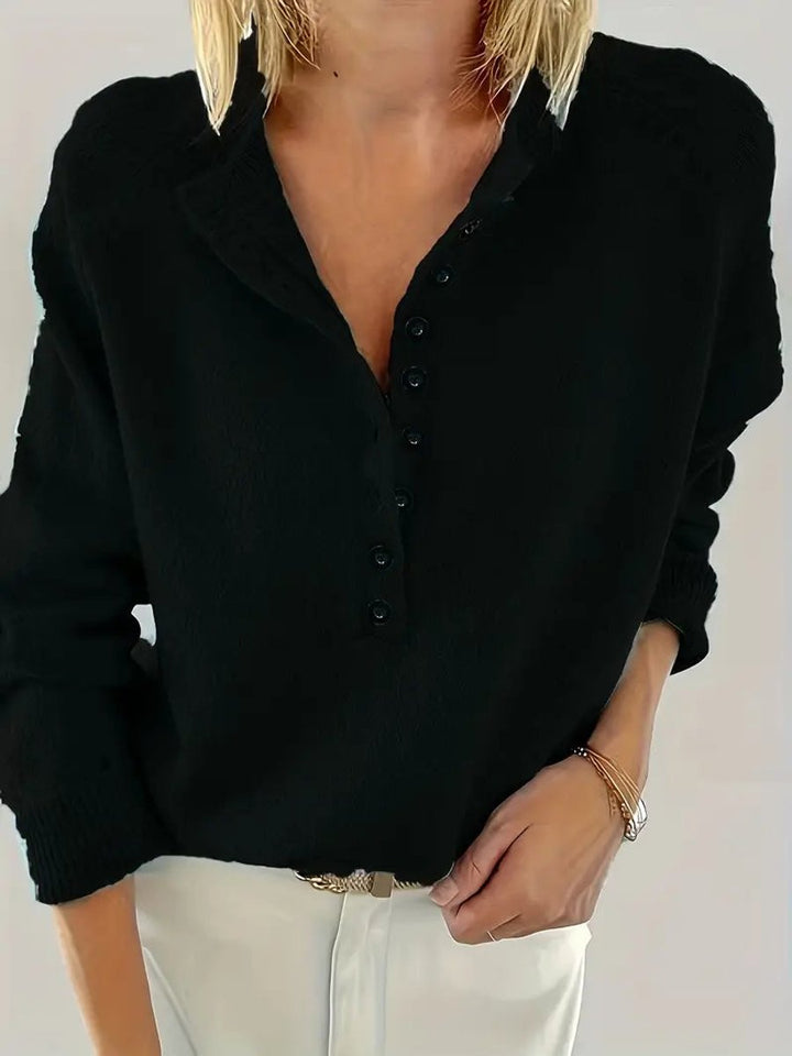 Scarlett - Women's Half-Button V-Neck Long Sleeve Knit Sweater