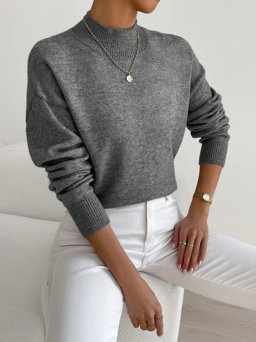 Isabella - Women's Mock Neck Relaxed-Fit Knit Turtleneck Sweater
