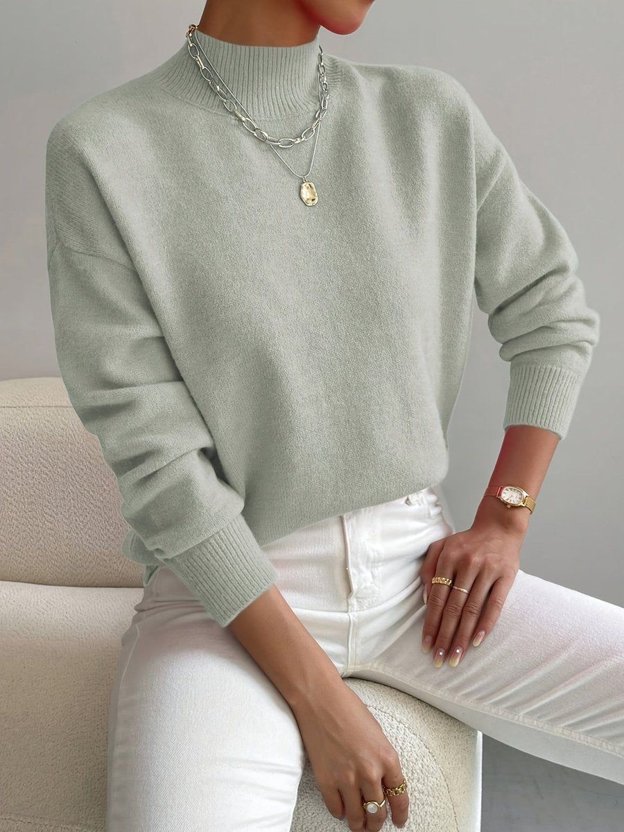 Isabella - Women's Mock Neck Relaxed-Fit Knit Turtleneck Sweater