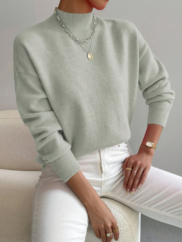 Isabella - Women's Mock Neck Relaxed-Fit Knit Turtleneck Sweater