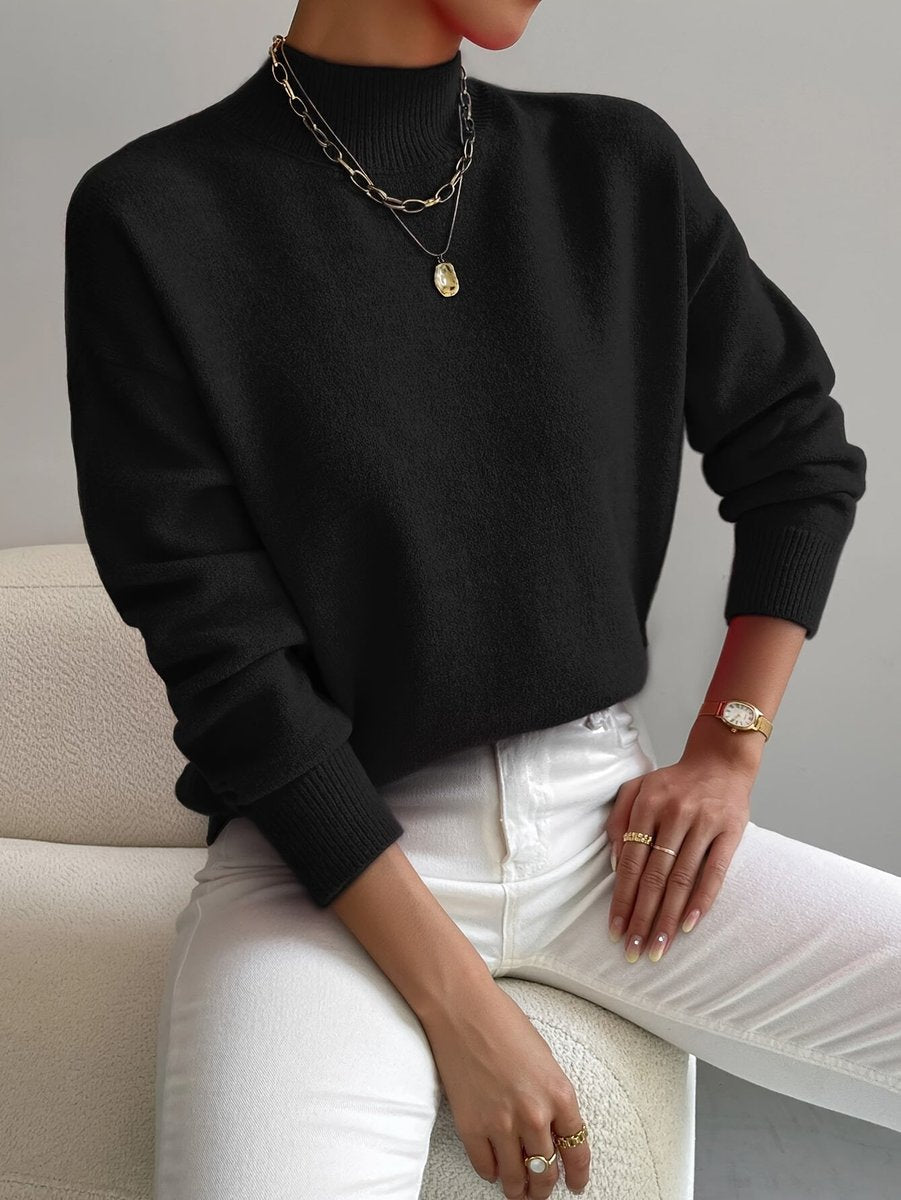 Isabella - Women's Mock Neck Relaxed-Fit Knit Turtleneck Sweater