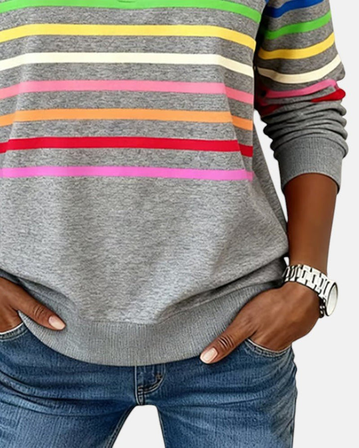 Madison - Women's Quarter Zip Sweatshirt Striped Long Sleeve Pullover